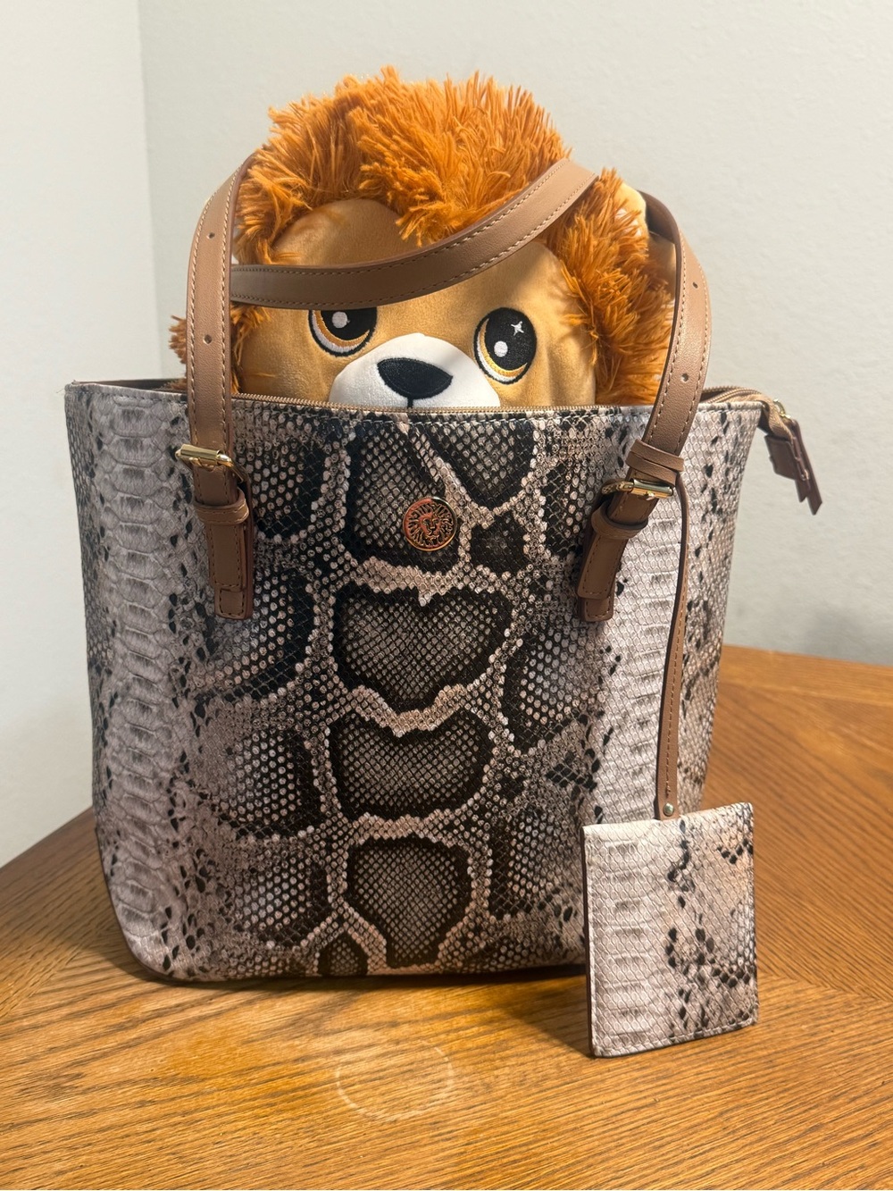 Anne Klein Snake Print Tote Bag with Matching Card Holder | Faux Python Shoulder